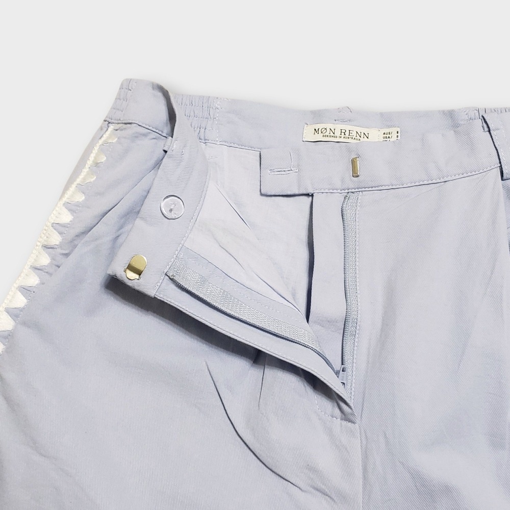 Mon Renn Lisle Trousers Powder Blue Size Small White Ric Rac Trim Split Hem - Picture 4 of 14